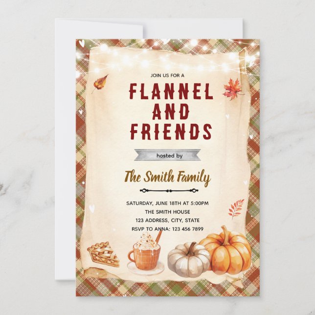 Flannel Bonfire and S'mores party invitation Inbjudningar (Framsida)
