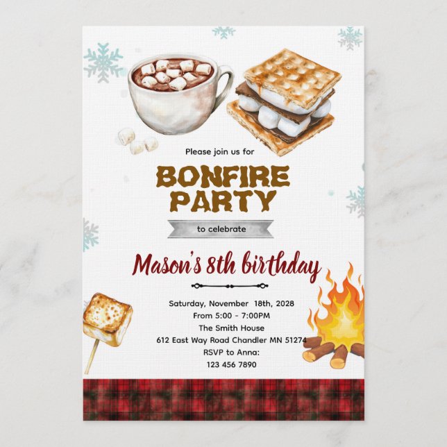 Flannel bonfire party invitation inbjudningar (Framsida)