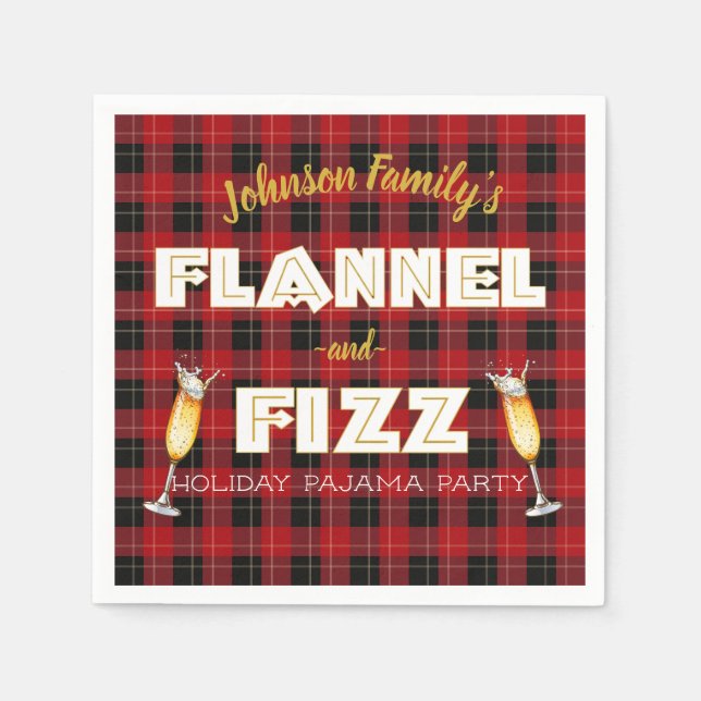 Flannel & Fizz| Röd och svart Buffalo-rutig fest Pappersservett (Framsidan)