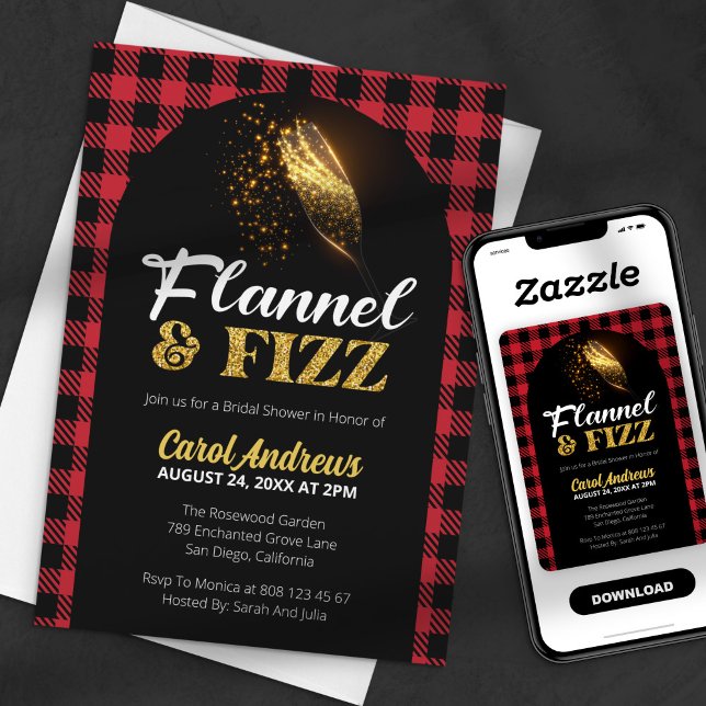 Flannel & Fizz Röd och svart rutig bröllopsdusch Inbjudningar (Skapare uppladdad)