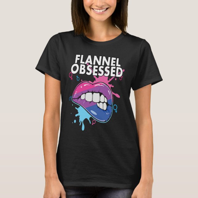 Flannel Obsessed Bisexual Rainbow Pride Bisexualit T Shirt (Framsida)