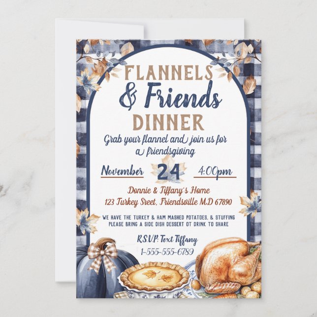 Flannel och vänner Friendsgiving tackgivelse Inbjudningar (Framsida)