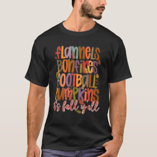 Flannels Bonfire Football Pumpkins Det är Fall Y a T Shirt