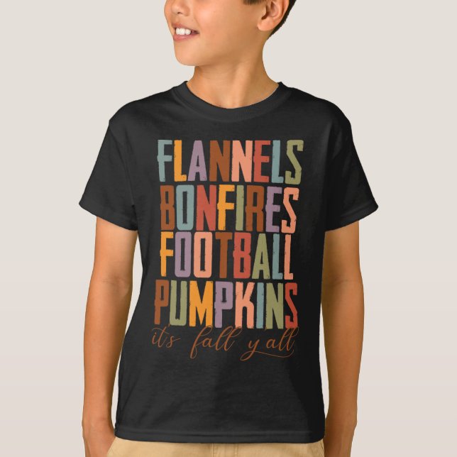 Flannels Bonfire Footbyll Pumpkins Det är Fall Y'a T Shirt (Framsida)