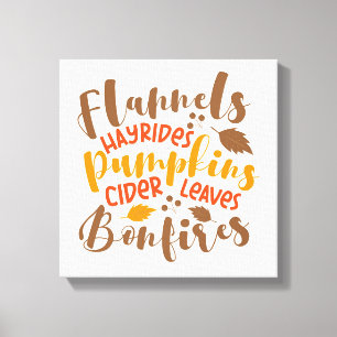 Flannels Hay Rides Pumpkins Cider Löv Bonfire Canvastryck