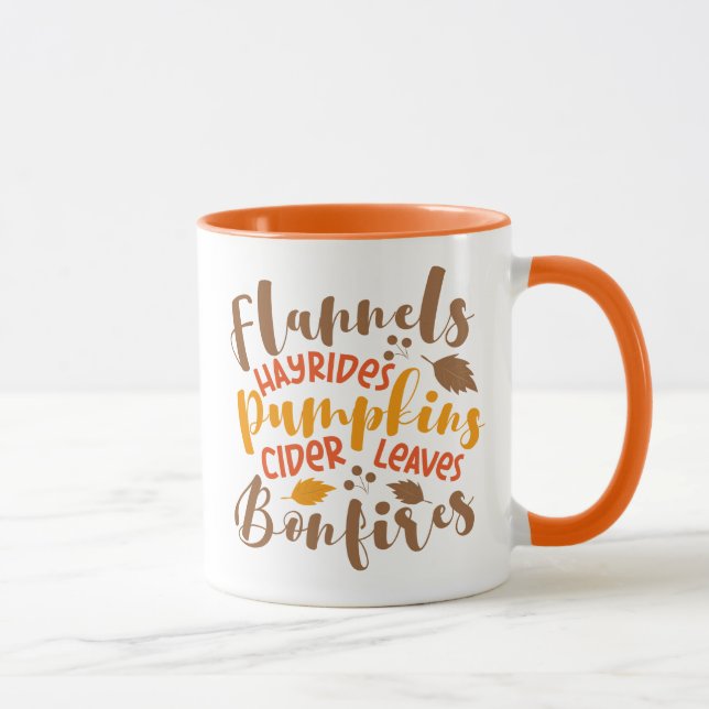 Flannels Hay Rides Pumpkins Cider Löv Bonfire Mugg (Höger)