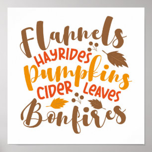Flannels Hay Rides Pumpkins Cider Löv Bonfire Poster