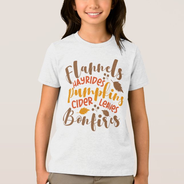 Flannels Hay Rides Pumpkins Cider Löv Bonfire T Shirt (Framsida)
