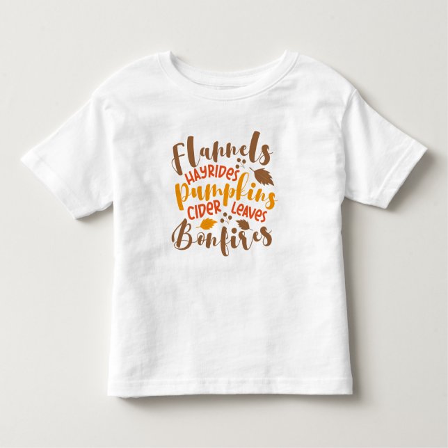 Flannels Hay Rides Pumpkins Cider Löv Bonfire T Shirt (Framsida)