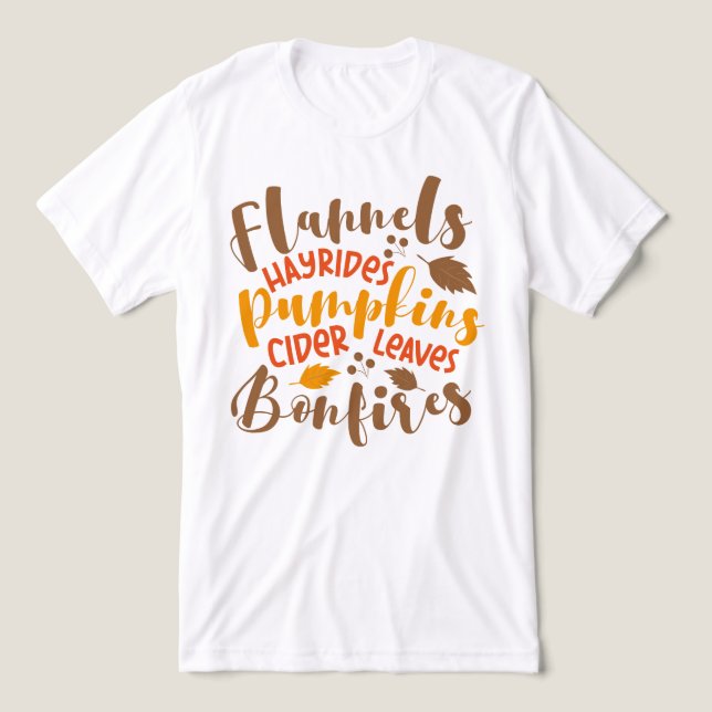 Flannels Hay Rides Pumpkins Cider Löv Bonfire T Shirt (Design Framsida)