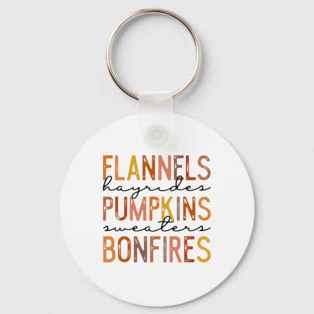 Flannels Hayriders Bonfire Pumpkins Leopard Fall Nyckelring (Framsida)
