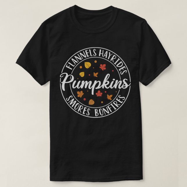 Flannels Hayrides Pumpkins Smores Bonfire Funny A T Shirt (Design framsida)