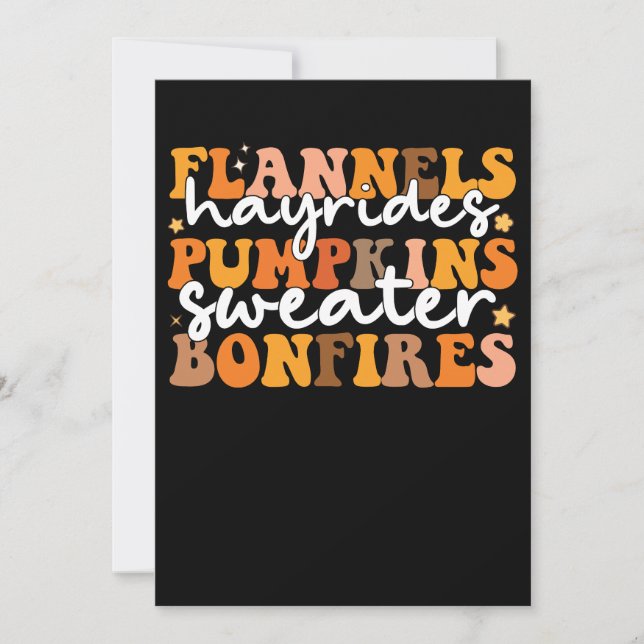 Flannels Hayrides Pumpkins Sweaters Bonfire Groov Inbjudningar (Framsida)
