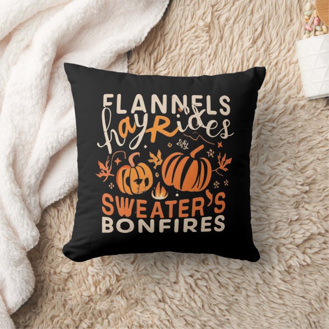 Flannels Hayrides Pumpkins Sweaters Bonfire Kudde (Filt)