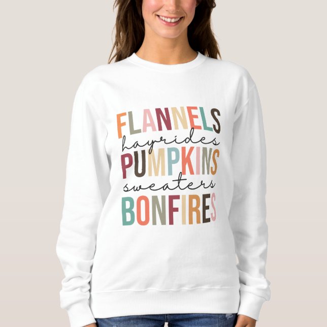 Flannels Hayrides Pumpkins Sweaters Bonfire T Shirt (Framsida)