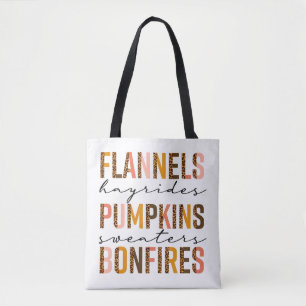 Flannels Hayrides Pumpkins Sweaters Bonfire Text Tygkasse