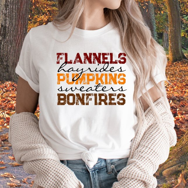 Flannels Pumpkins Hayrides Bonfire Fall T-Shirt (Skapare uppladdad)
