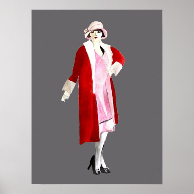 Flänsflicka mode vattenfärg poster (Framsidan)