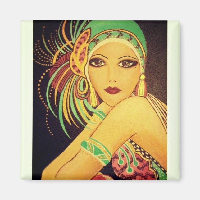 Flapper Art Deco Dancer Dam Magnet (Framsidan)