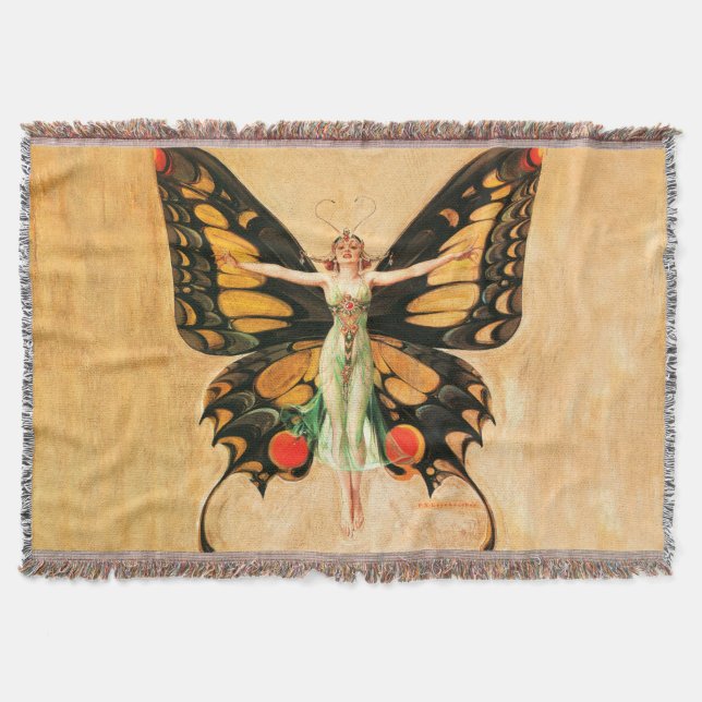 Flapper Butterfly Flies Woman Illustration Filt (Framsidan)