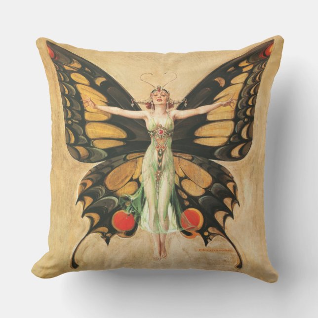 Flapper Butterfly Flies Woman Illustration Kudde (Framsida)