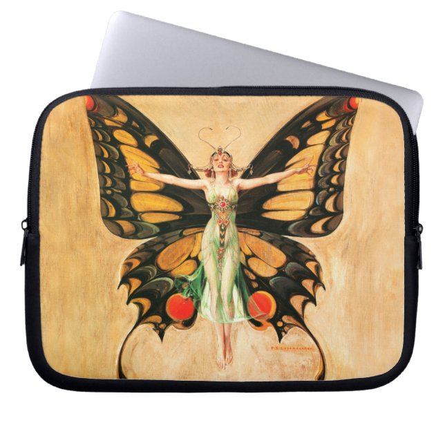 Flapper Butterfly Flies Woman Illustration Laptop Fodral (Framsidan)