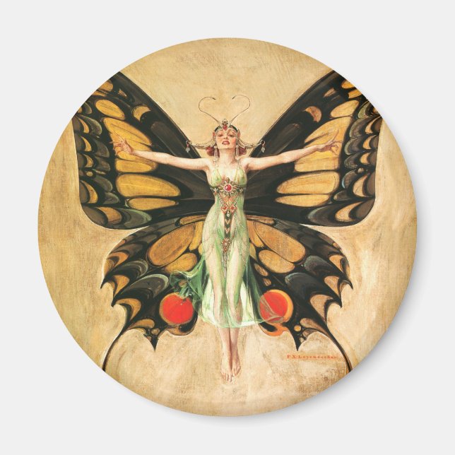 Flapper Butterfly Flies Woman Illustration Magnet (Framsidan)