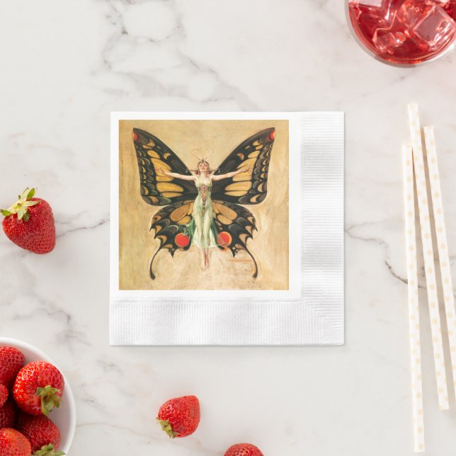 Flapper Butterfly Flies Woman Illustration Pappersservett (Insitu)