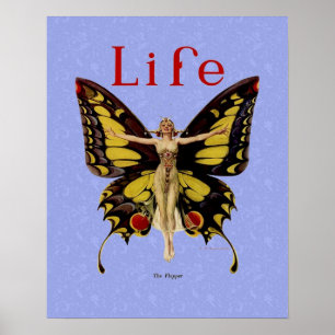 Flapper Butterfly Flies Woman Illustration Poster