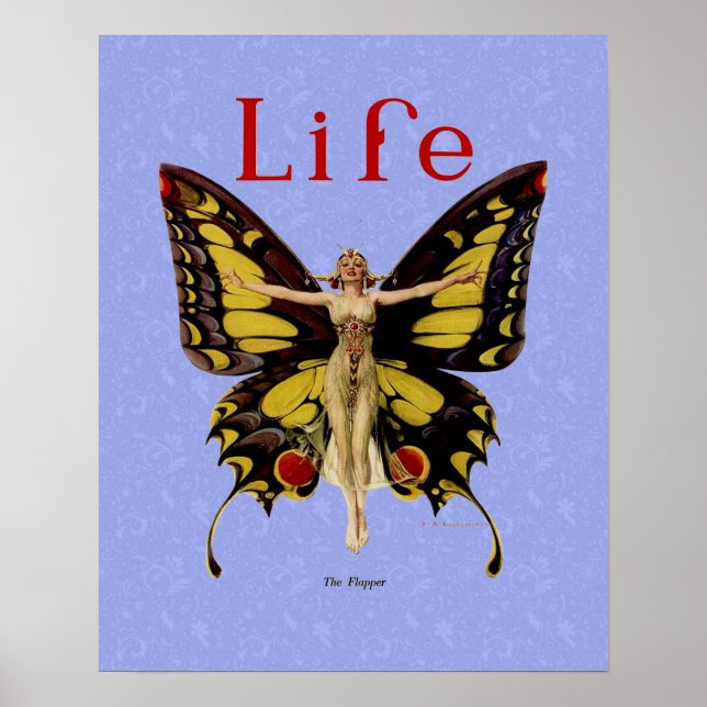 Flapper Butterfly Flies Woman Illustration Poster (Framsidan)