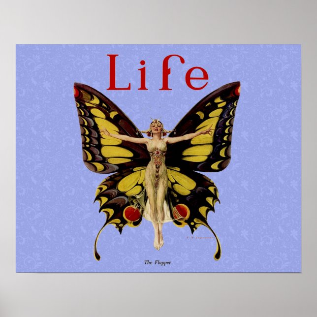 Flapper Butterfly Flies Woman Illustration Poster (Framsidan)