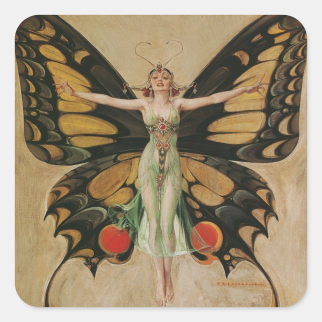Flapper-Butterfly Girl Fyrkantigt Klistermärke (Framsida)