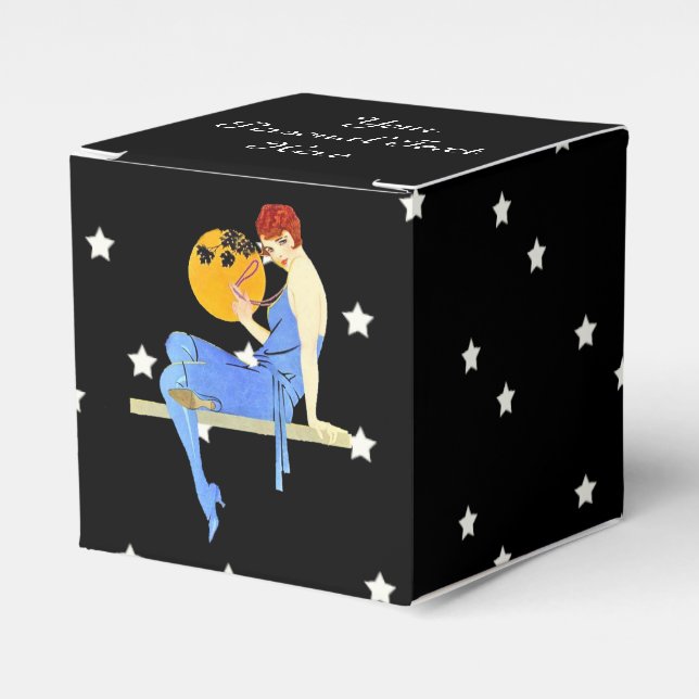 Flapper Dam Red Hair Blue Dress på Shelf Måne Presentaskar (Framsidan Sidan)