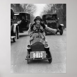 Flapper Driving Pedal Car, 1924. Vintage Photo Poster