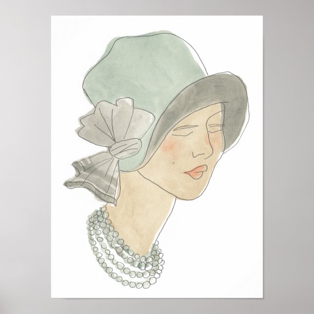 Flapper Fashion Sketch - Woman with Hat Poster (Framsidan)