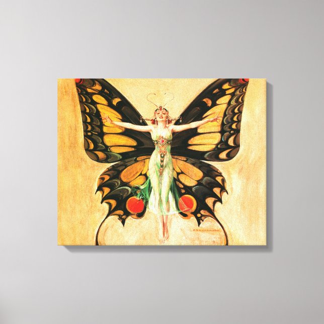 Flapper Fjäril Flygande Kvinna Illustration Canvastryck (Framsida)