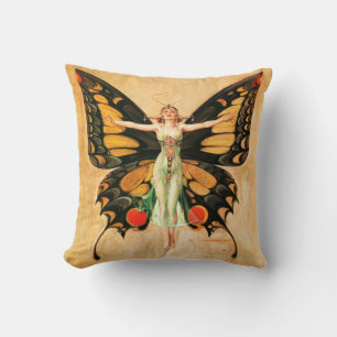 Flapper Fjäril Flygande Kvinna Illustration Kudde