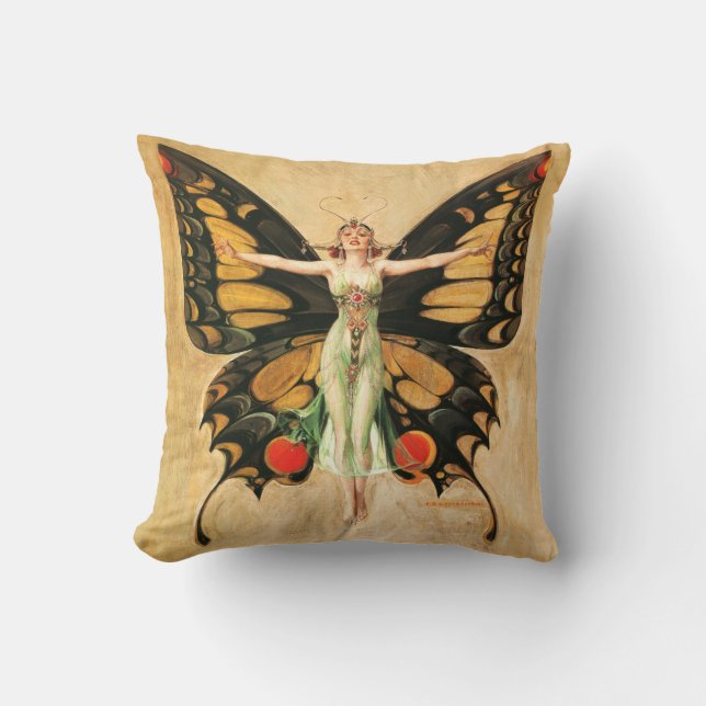 Flapper Fjäril Flygande Kvinna Illustration Kudde (Framsida)