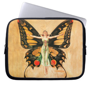 Flapper Fjäril Flygande Kvinna Illustration Laptop Fodral