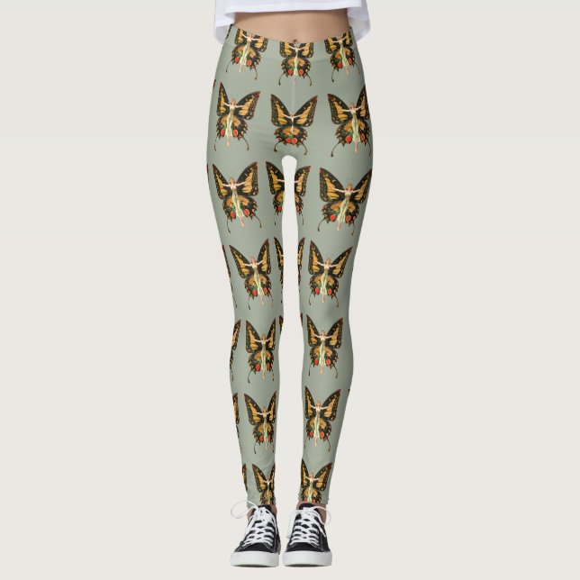 Flapper Fjäril Flygande Kvinna Illustration Leggings (Framsida)