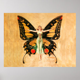 Flapper Fjäril Flygande Kvinna Illustration Poster