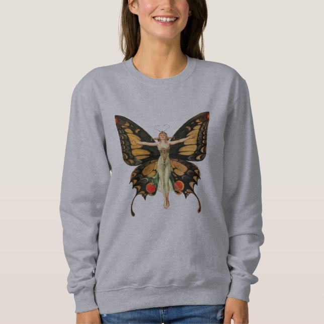Flapper Fjäril Flygande Kvinna Illustration T Shirt (Framsida)