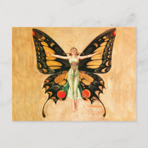 Flapper Fjäril Flygande Kvinna Illustration Vykort