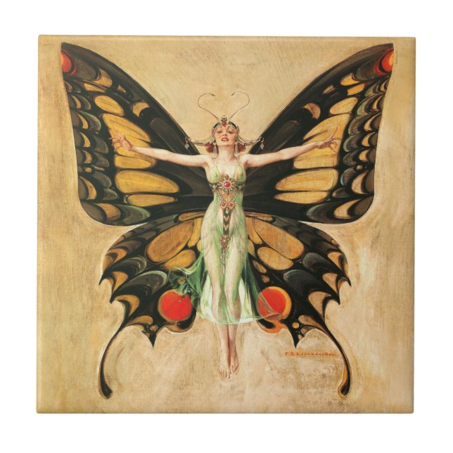 Flapper Fjäril Leyendecker Kvinna Illustration Kakelplatta (Framsidan)