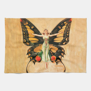 Flapper Fjäril Leyendecker Kvinna Illustration Kökshandduk