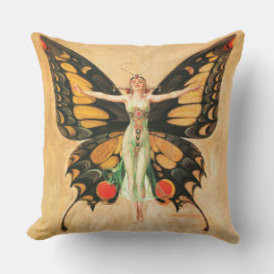 Flapper Fjäril Leyendecker Kvinna Illustration Kudde