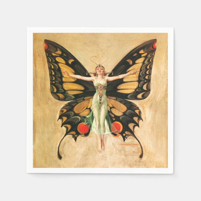Flapper Fjäril Leyendecker Kvinna Illustration Pappersservett (Framsidan)