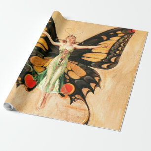 Flapper Fjäril Leyendecker Kvinna Illustration Presentpapper