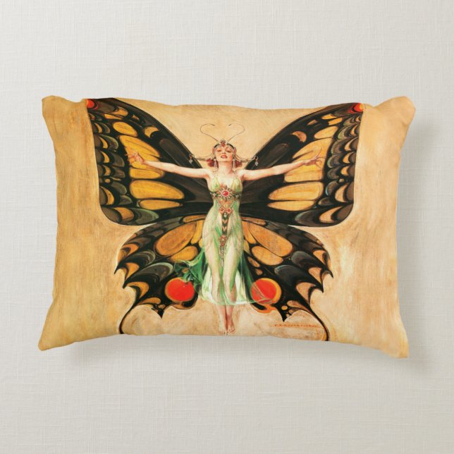 Flapper Fjäril Leyendecker Kvinna Illustration Prydnadskudde (Baksidan)