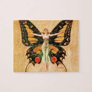 Flapper Fjäril Leyendecker Kvinna Illustration Pussel